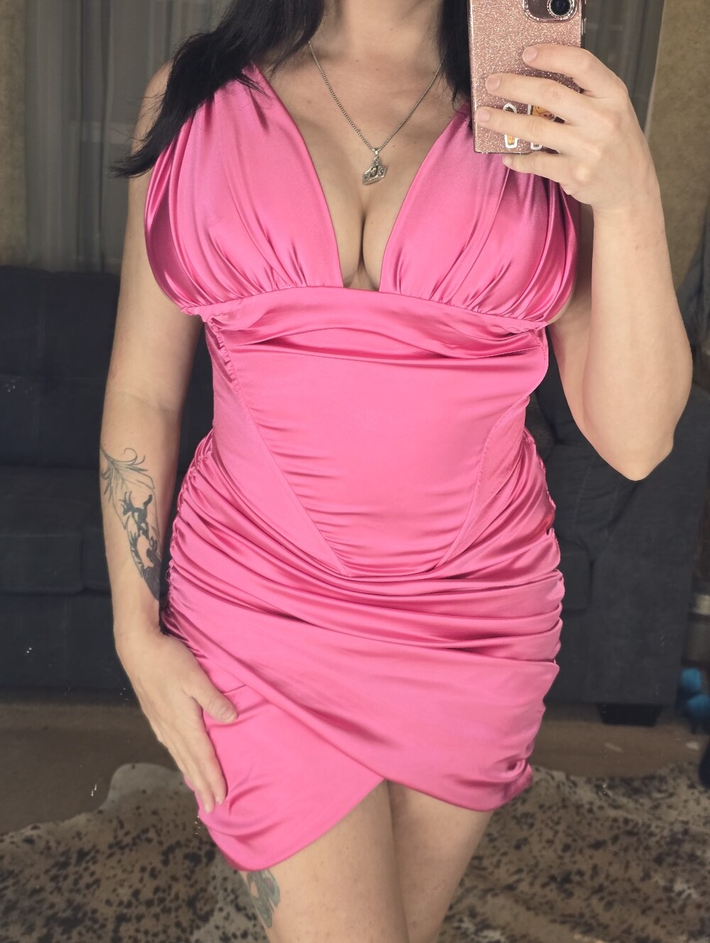 superdown Hot Pink Plunging Ruched Mini Dress